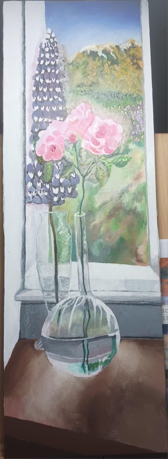 Lupines & Roses - a Paintings by Donna Rodman